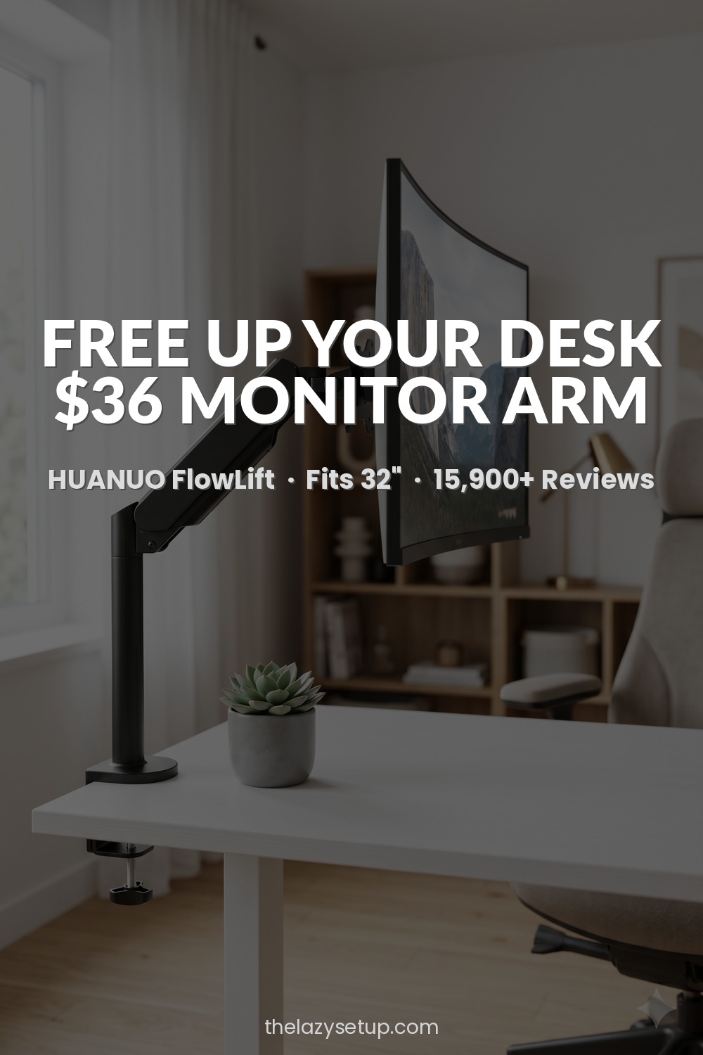 27 Pinterest-Worthy Desk Setup Ideas (That Are Actually Affordable) Single monitor arm for desk — HUANUO FlowLift Amazon review