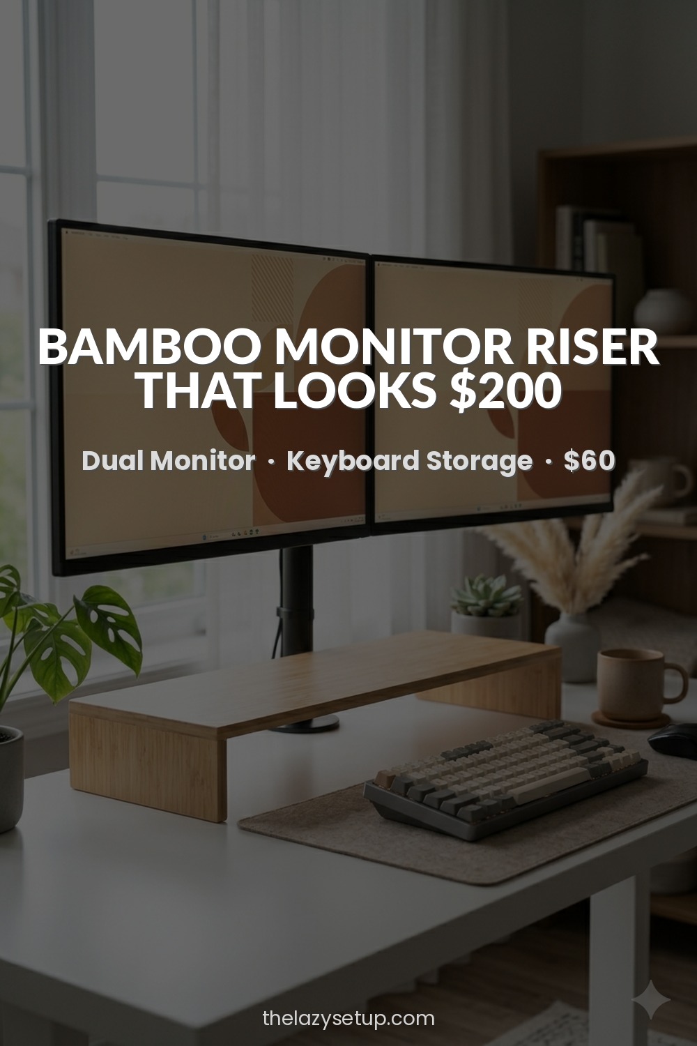 27 Pinterest-Worthy Desk Setup Ideas (That Are Actually Affordable) Bamboo monitor riser dual screen — ROCDEER Amazon