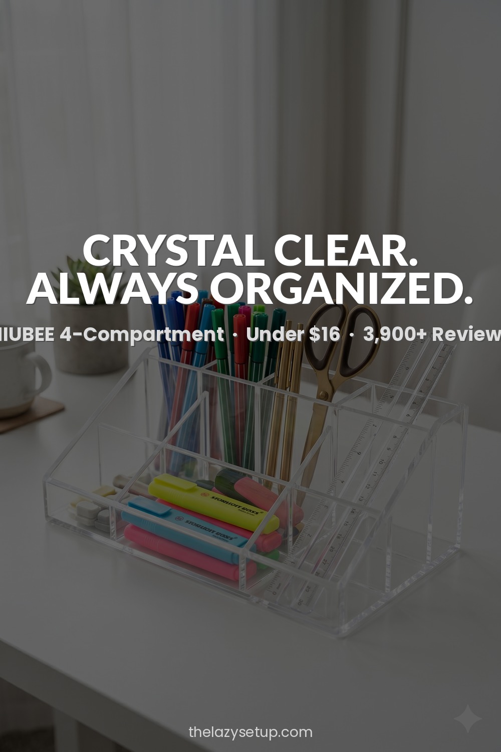 27 Pinterest-Worthy Desk Setup Ideas (That Are Actually Affordable) Clear acrylic pen holder desk organizer — NIUBEE 4 compartment Amazon