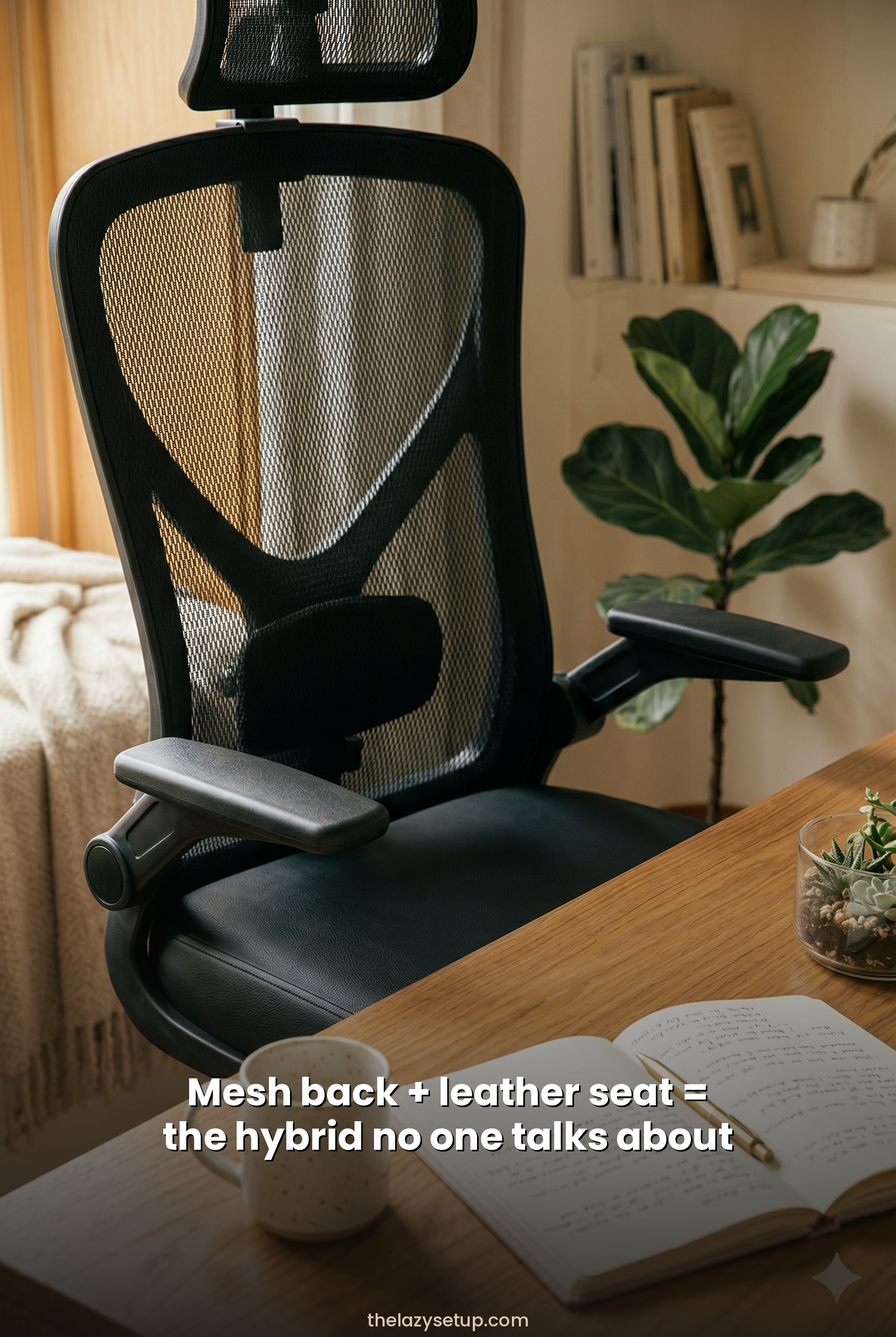 Mesh and Leather Hybrid Office Chair — Best Flip-Up Arms