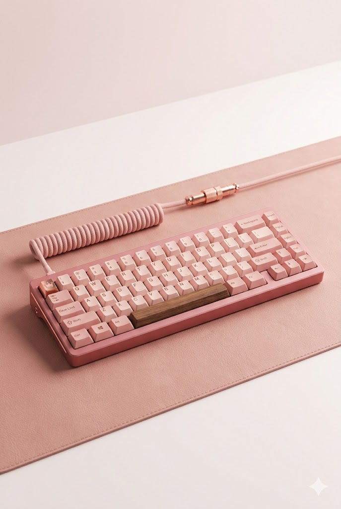 The Girly Aesthetic Desk Setup Guide: Pink, Cute & Actually Functional Pink AULA F75 wireless mechanical keyboard on a pink desk mat in a girly aesthetic desk setup